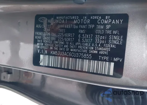 2012 Hyundai Tucson Gls from USA, damaged, VIN KM8JU3AC6CU375855